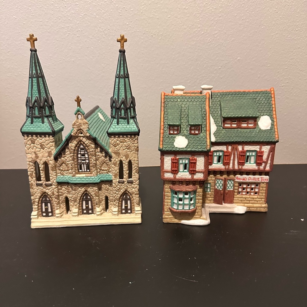 Charming Miniature Church and Store Decor Set